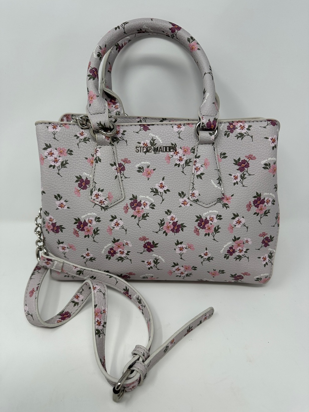 Women’s handbags - Steve Madden purse - Pink Floral Satchel with Removable Strap